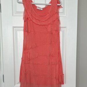 Gigi Moda Silk Italian Made Coral Sleeveless Layered Dress